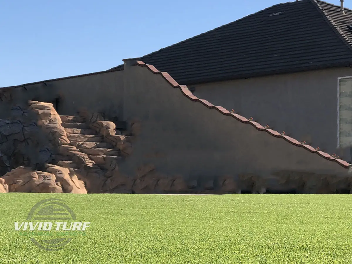 Backyard lawn on a slope