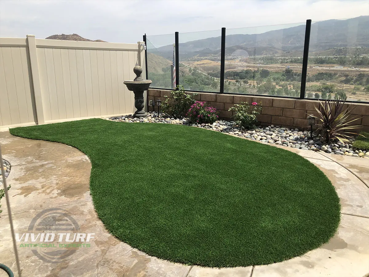 Backyard lawn with a curved border