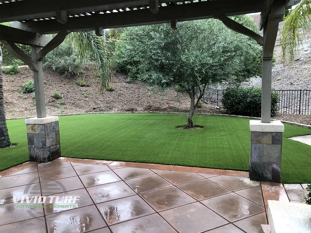 Lawn beside a covered patio