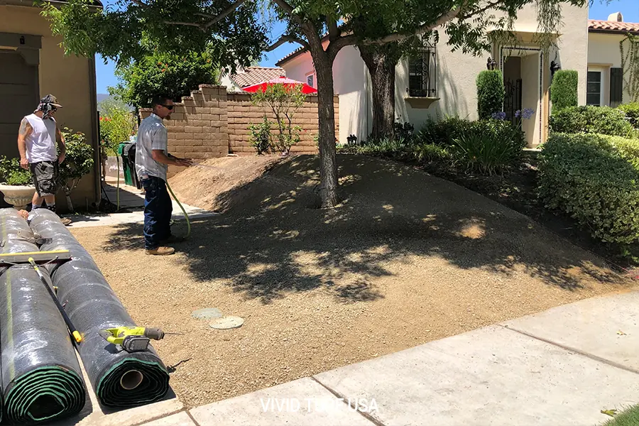 Front yard under a shade tree before installation