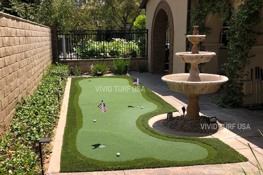 Gravel courtyard to putting green after Vivid Turf installation